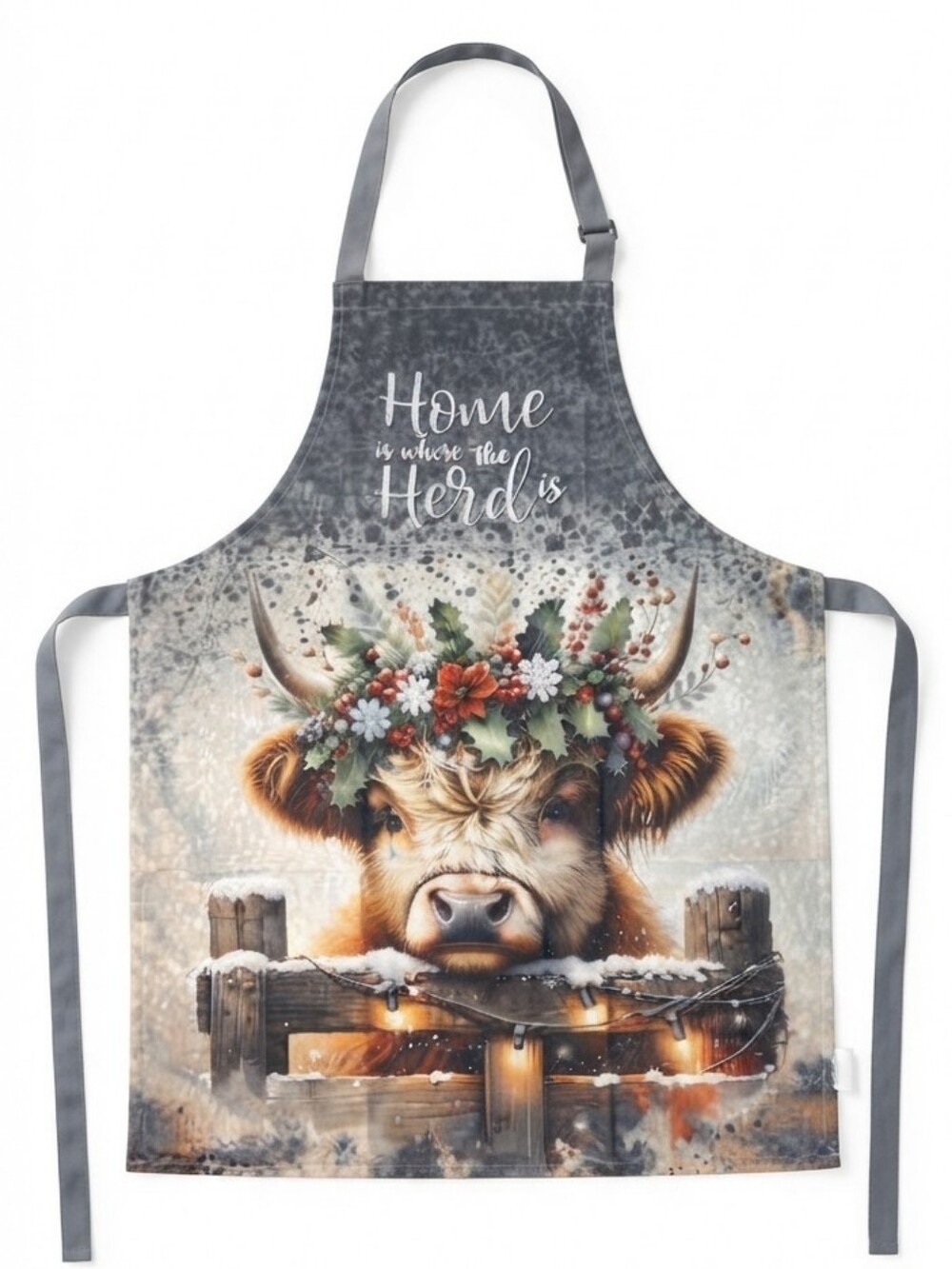 Virah Bella "Home is Where the Herd Is" Highland Cow Holiday Apron NWT